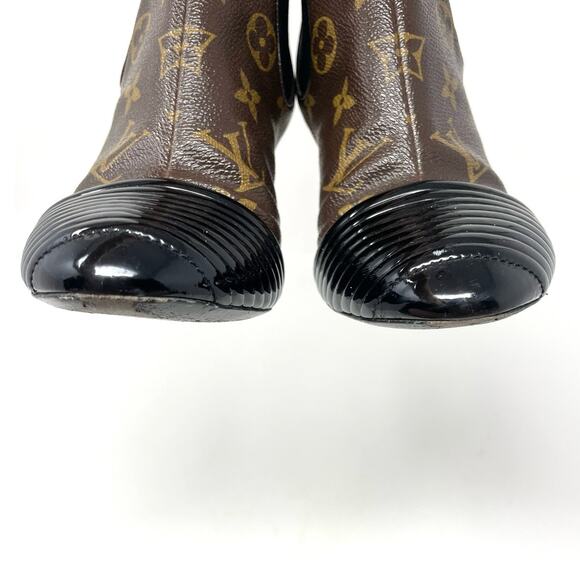 Louis Vuitton Monogram Revival Heel Ankle Boots Canvas Leather Brown Black EU 37 - Picture 5 of 14
